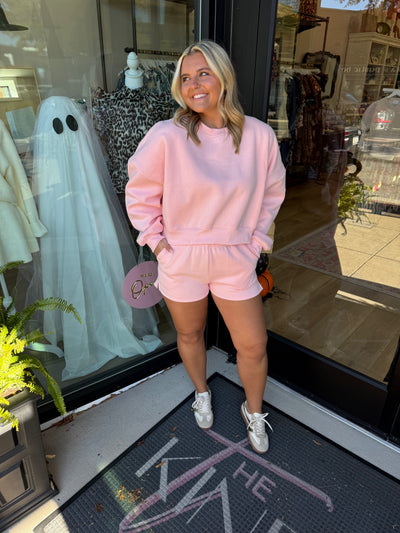 Cozy Fleece Sweatshirt Set- Blush