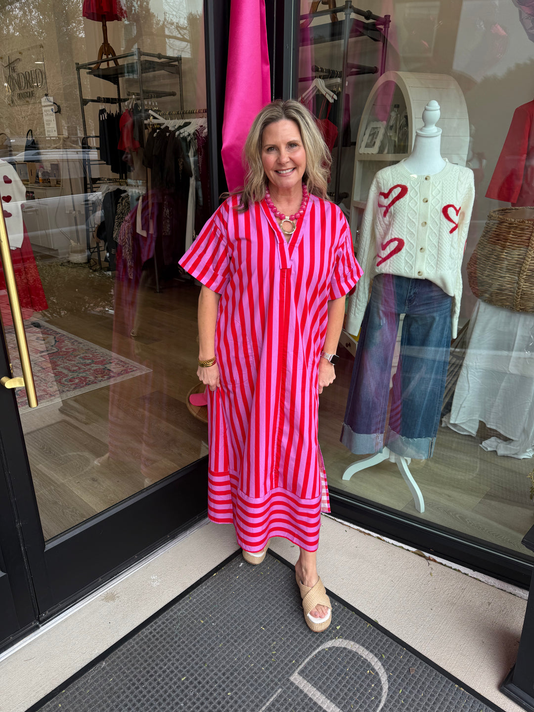 Red And Pink Striped Midi Dress – The Kindred Boutique