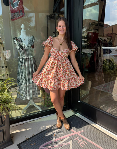 Fall Floral Denim Baby Doll Dress