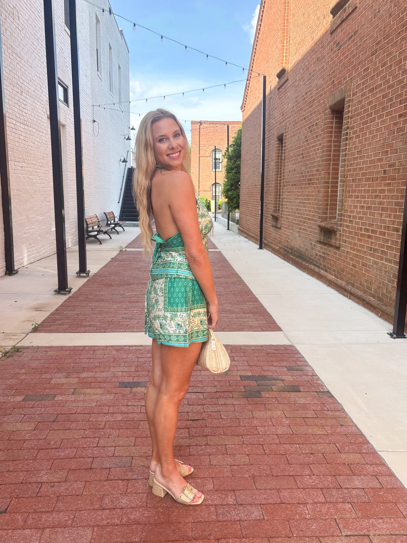Halter Neck Scarf Print Short Set