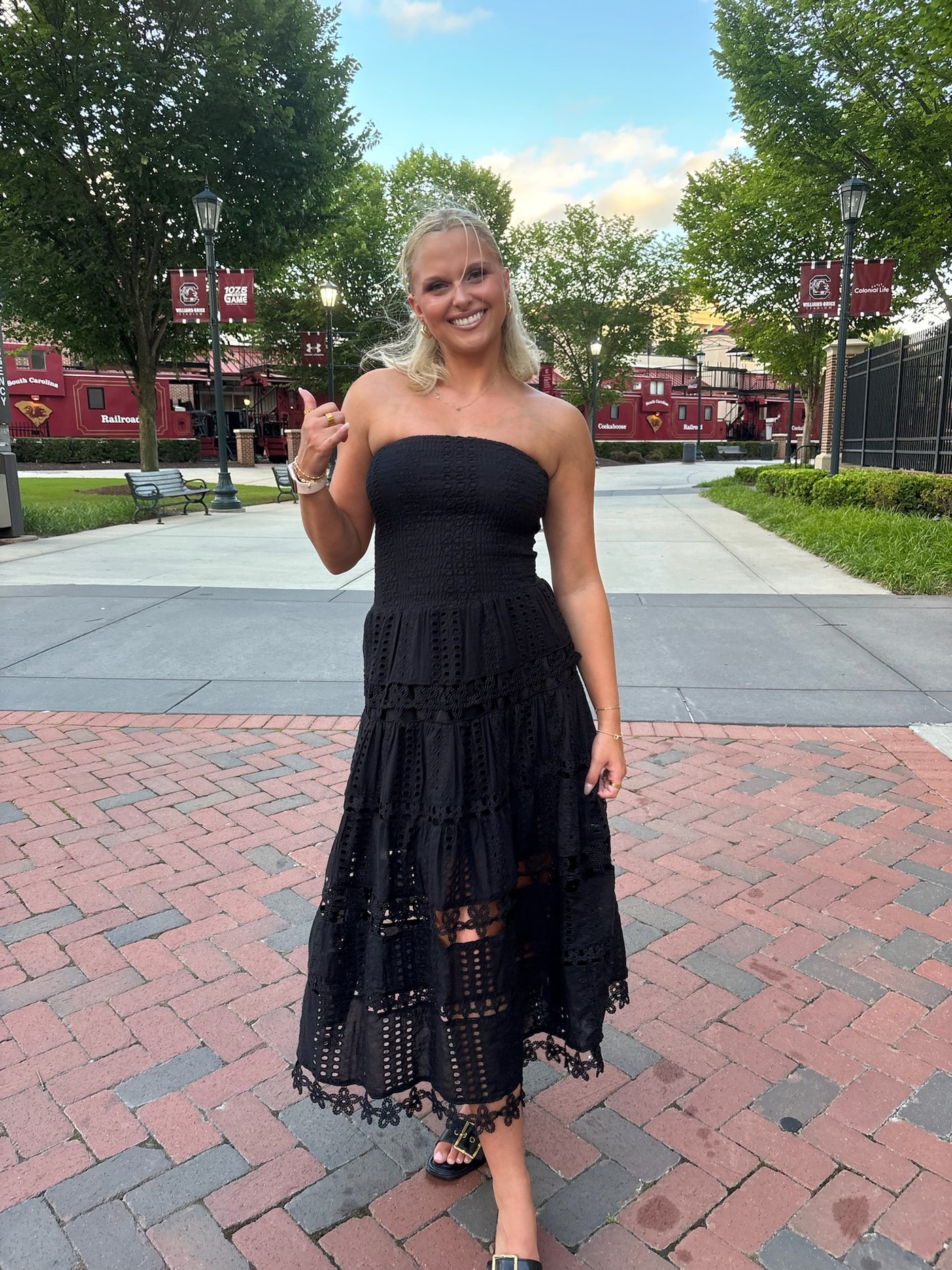 Eyelet Embroidered Lace Tube Dress- Black