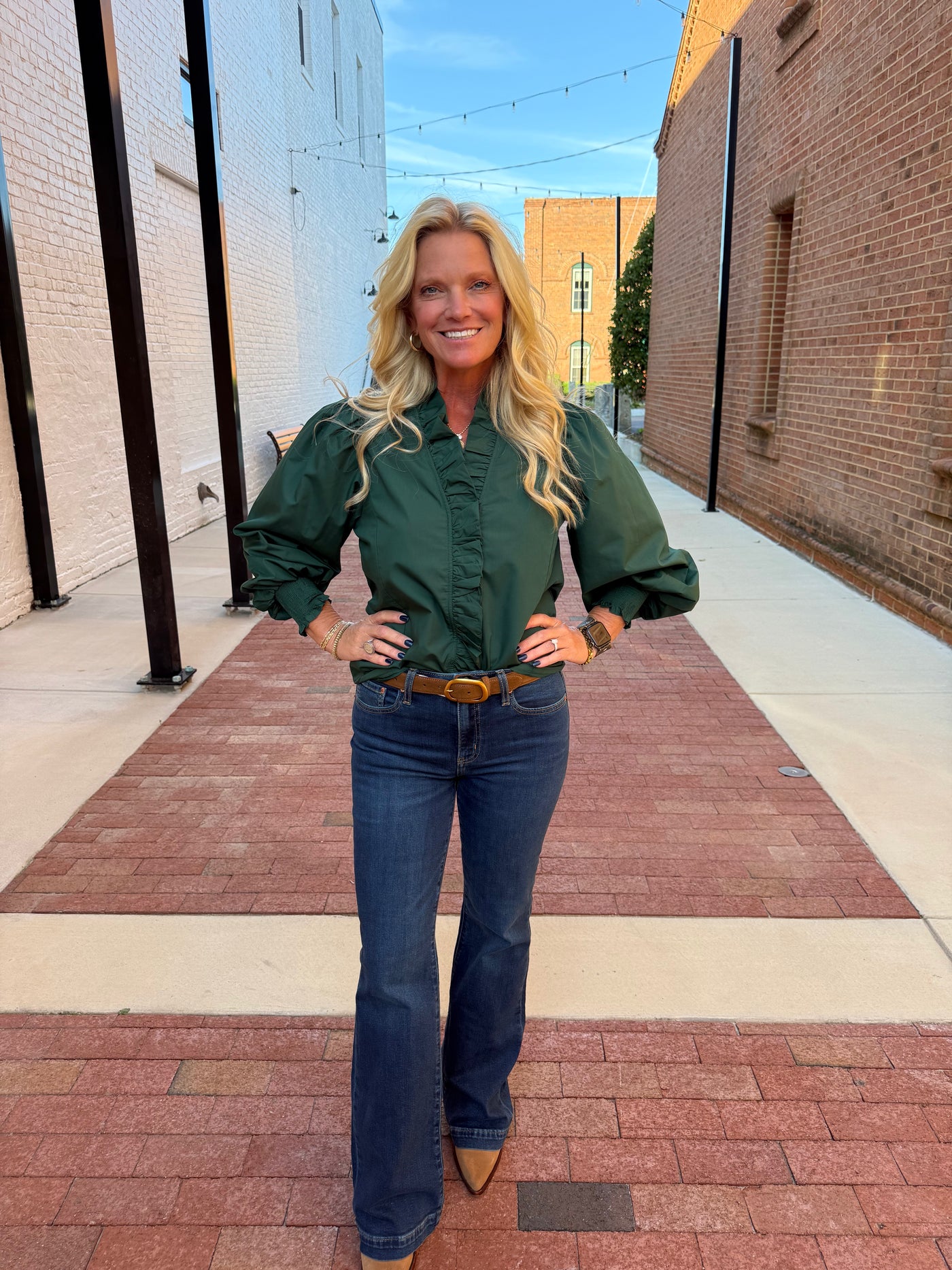 Hunter Green Ruffled Accent Top