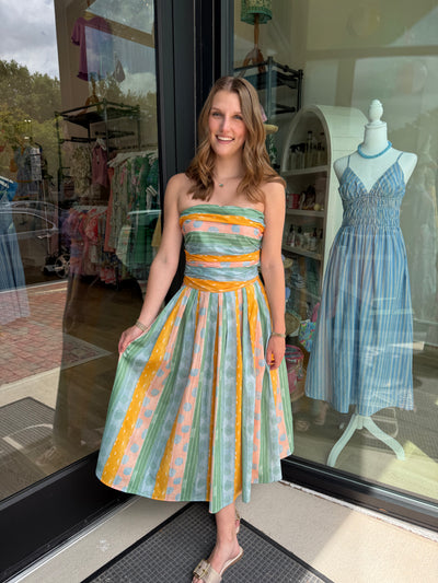 Tube Pleated Abstract Print Midi Dress