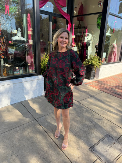 Floral Jacquard Long Sleeve Mini Dress