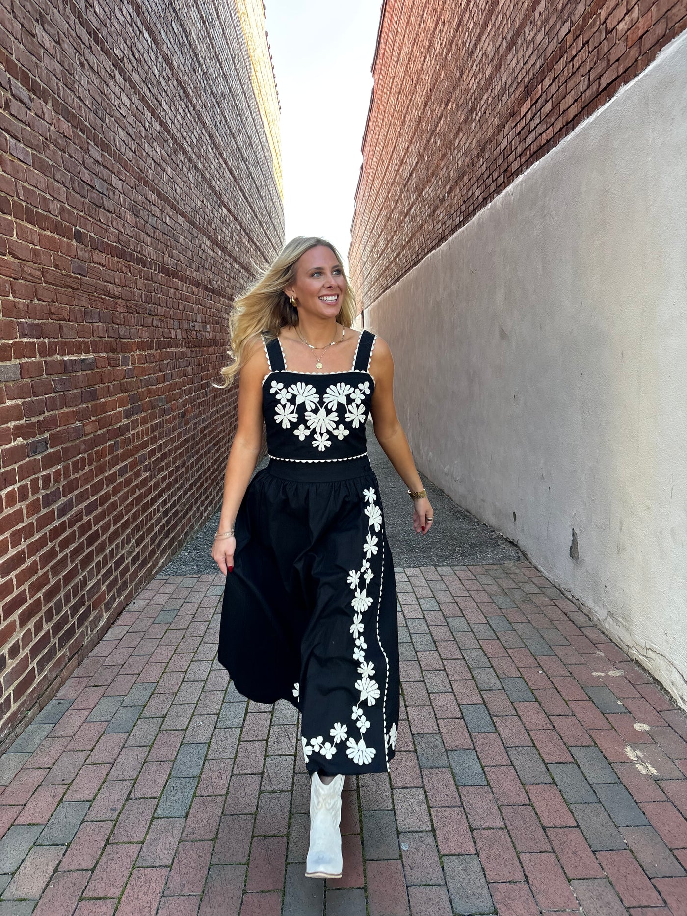 Floral Embroidered Midi Skirt Set