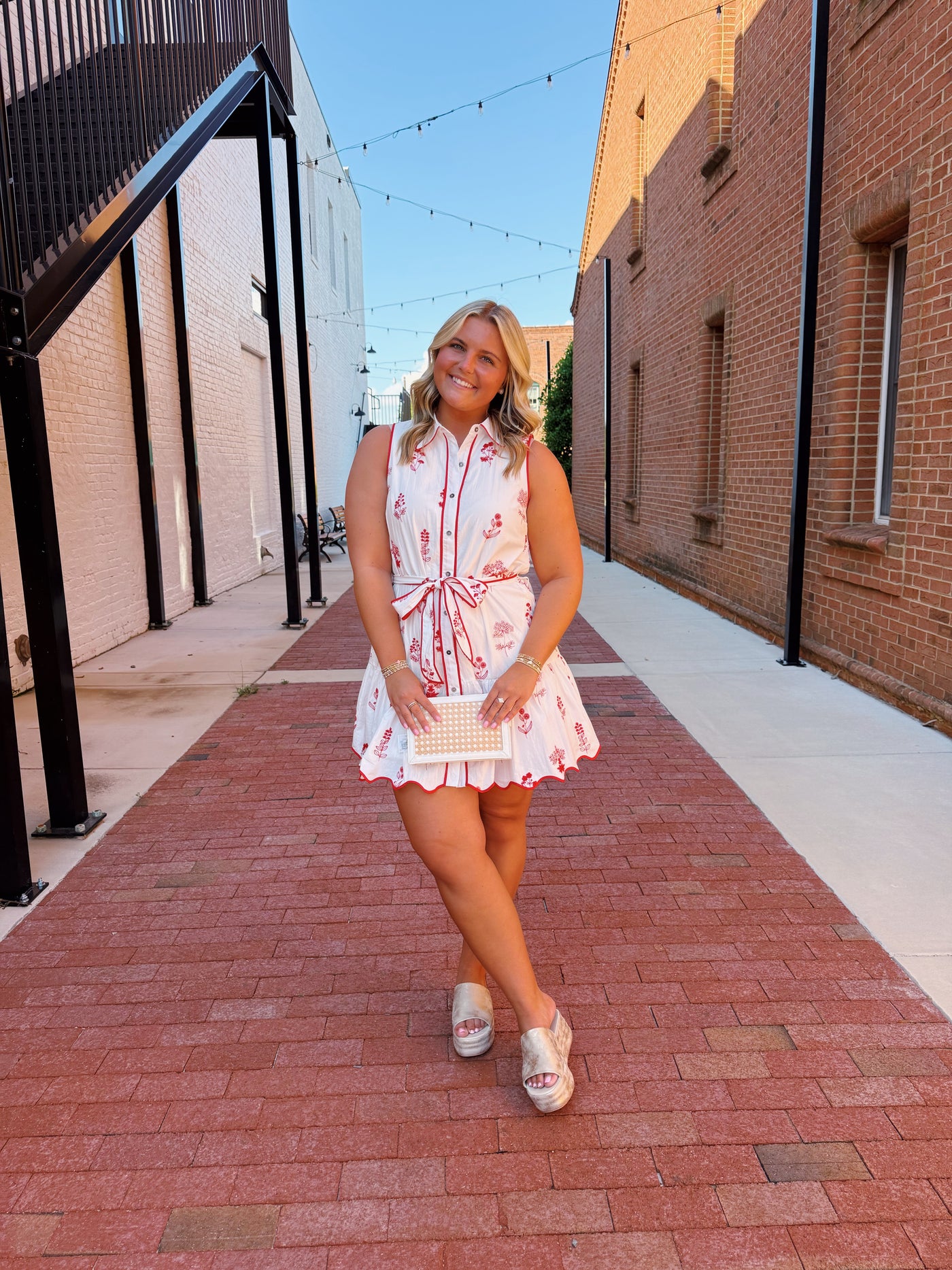 Red Floral Embroidered Mini Dress