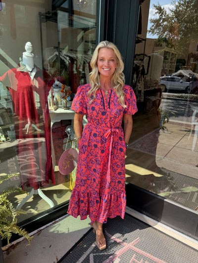 Camila Toile Tulip Coral Midi Dress