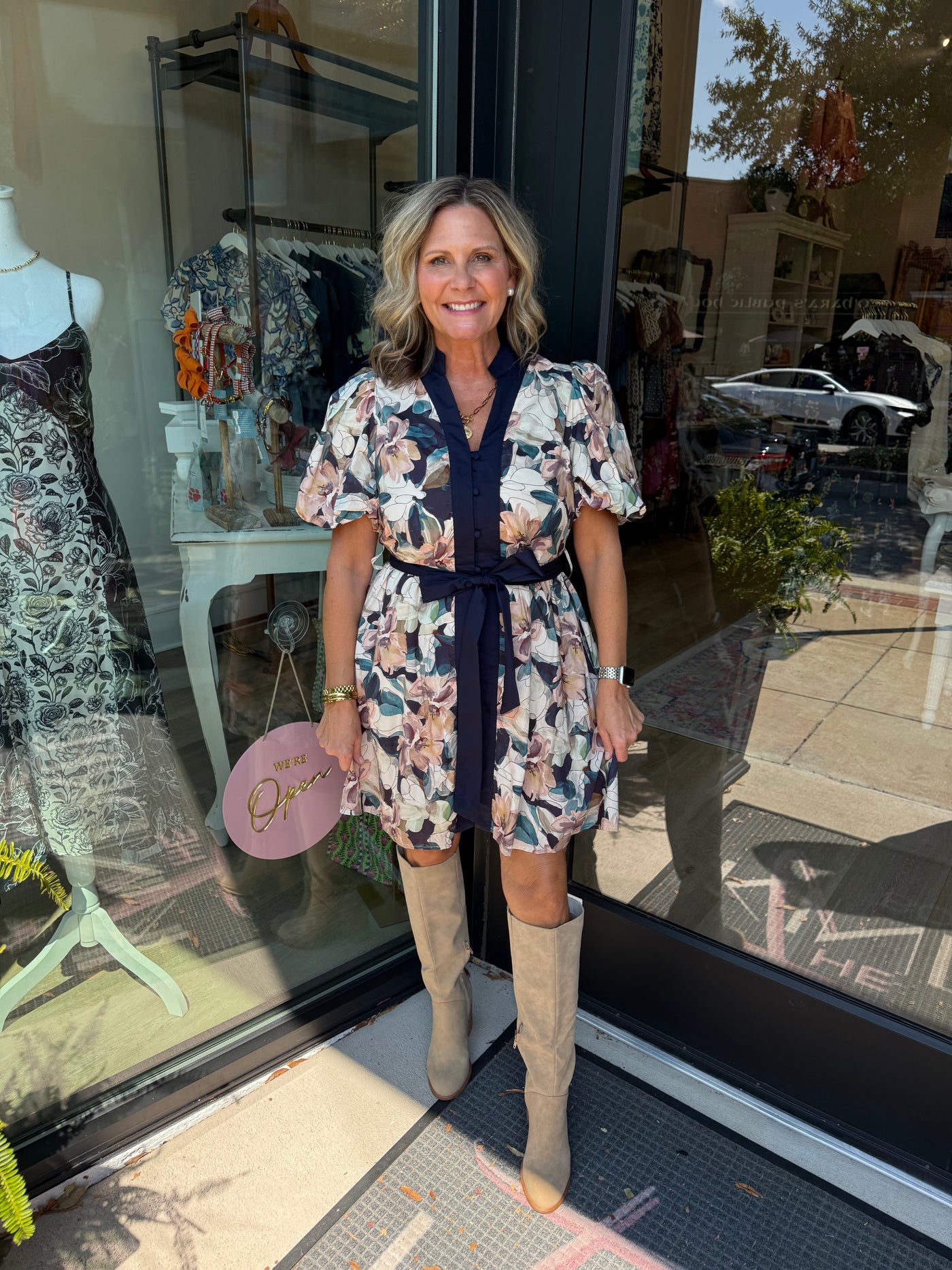 Navy Floral Button Down Mini Dress