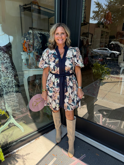 Navy Floral Button Down Mini Dress