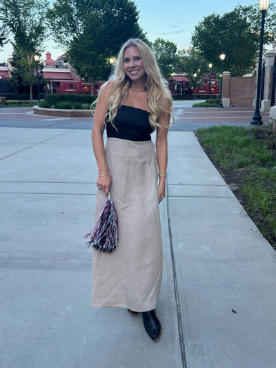 Black/Taupe Strapless Maxi Dress