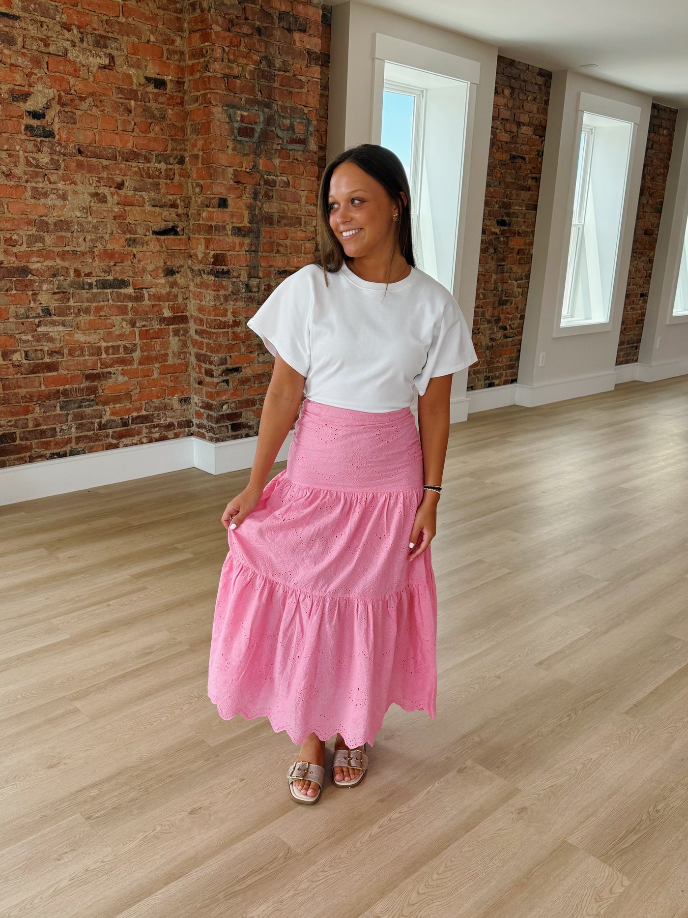 Bright Pink Embroidered Maxi Skirt