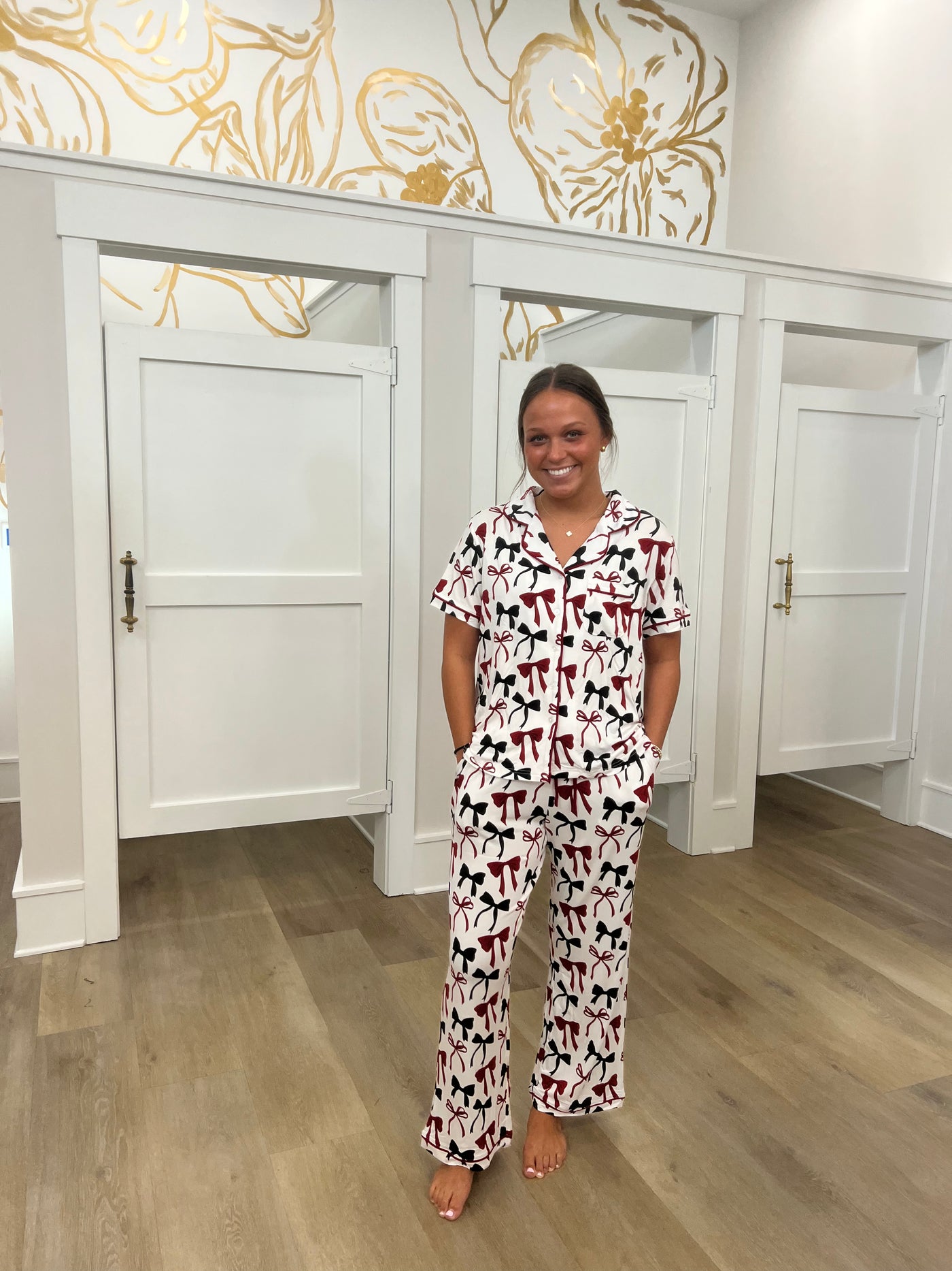 Charlotte Bow Pants Set- Garnet/Black