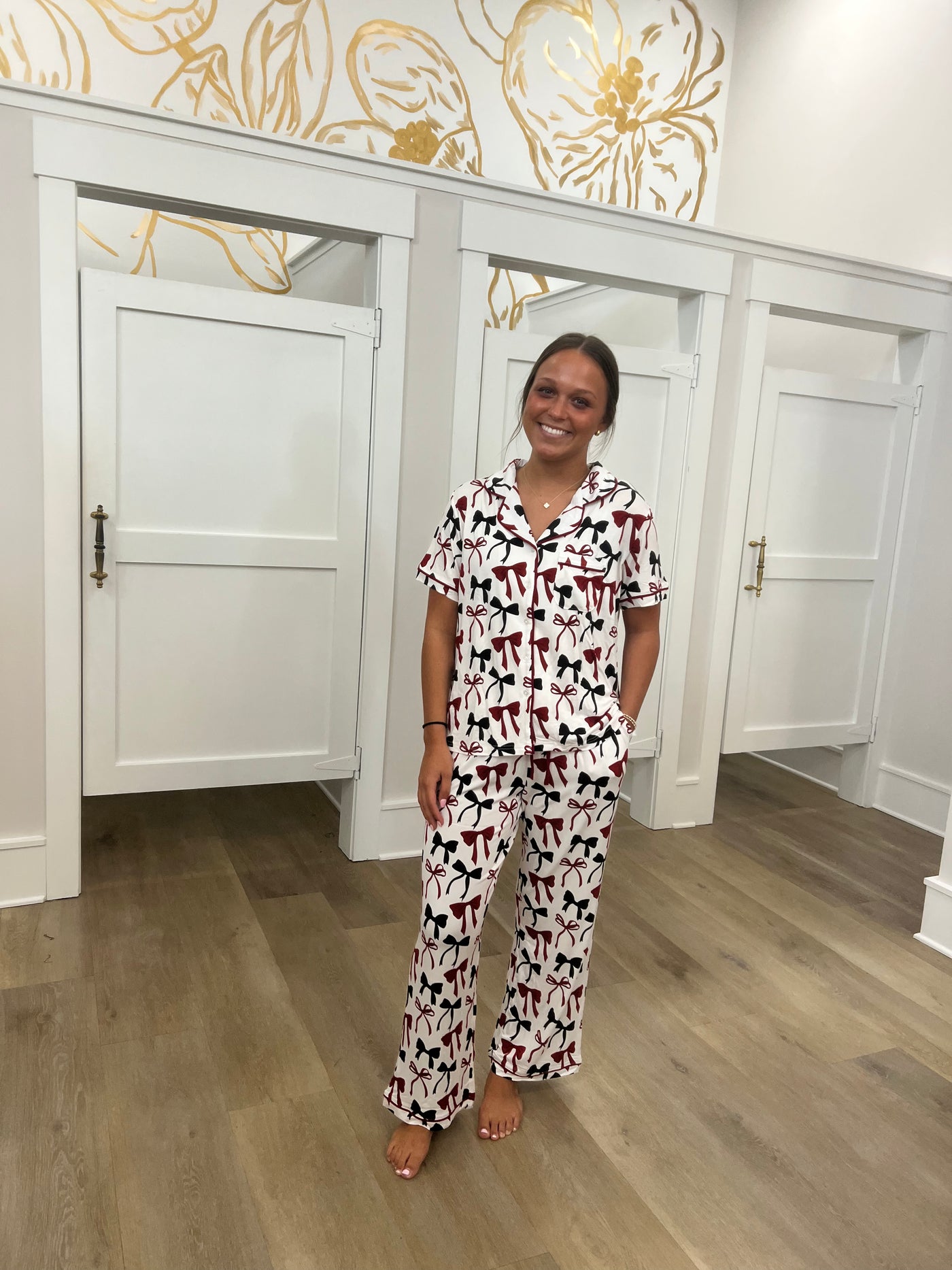 Charlotte Bow Pants Set- Garnet/Black