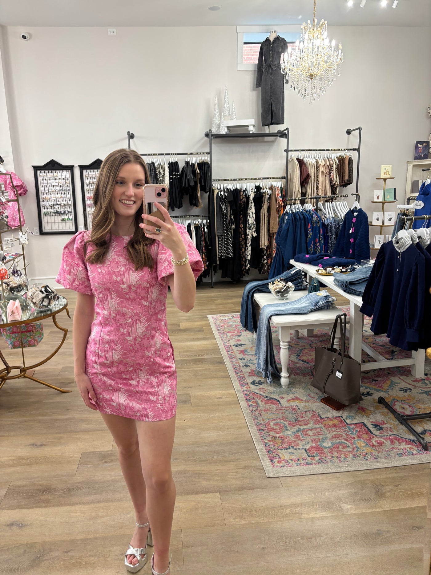 Pink Metallic Tapestry Print Fitted Dress