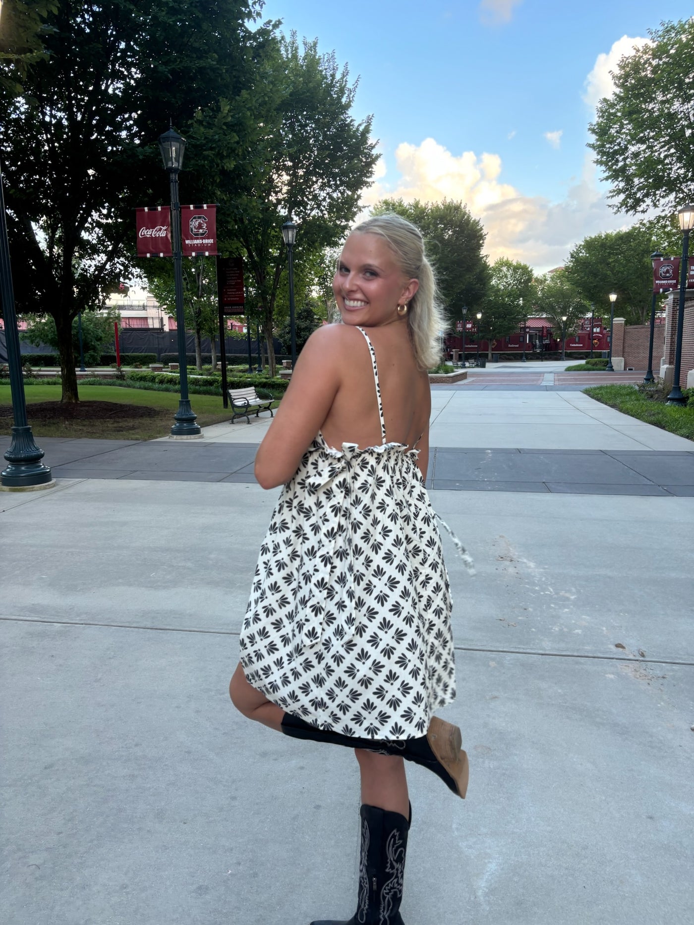 Cream and Black Bold Print Deep V-Neck Mini Dress