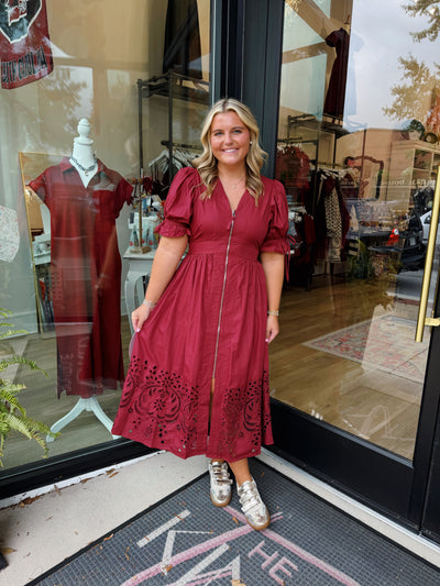 Garnet Puff Sleeve Eyelet Dress
