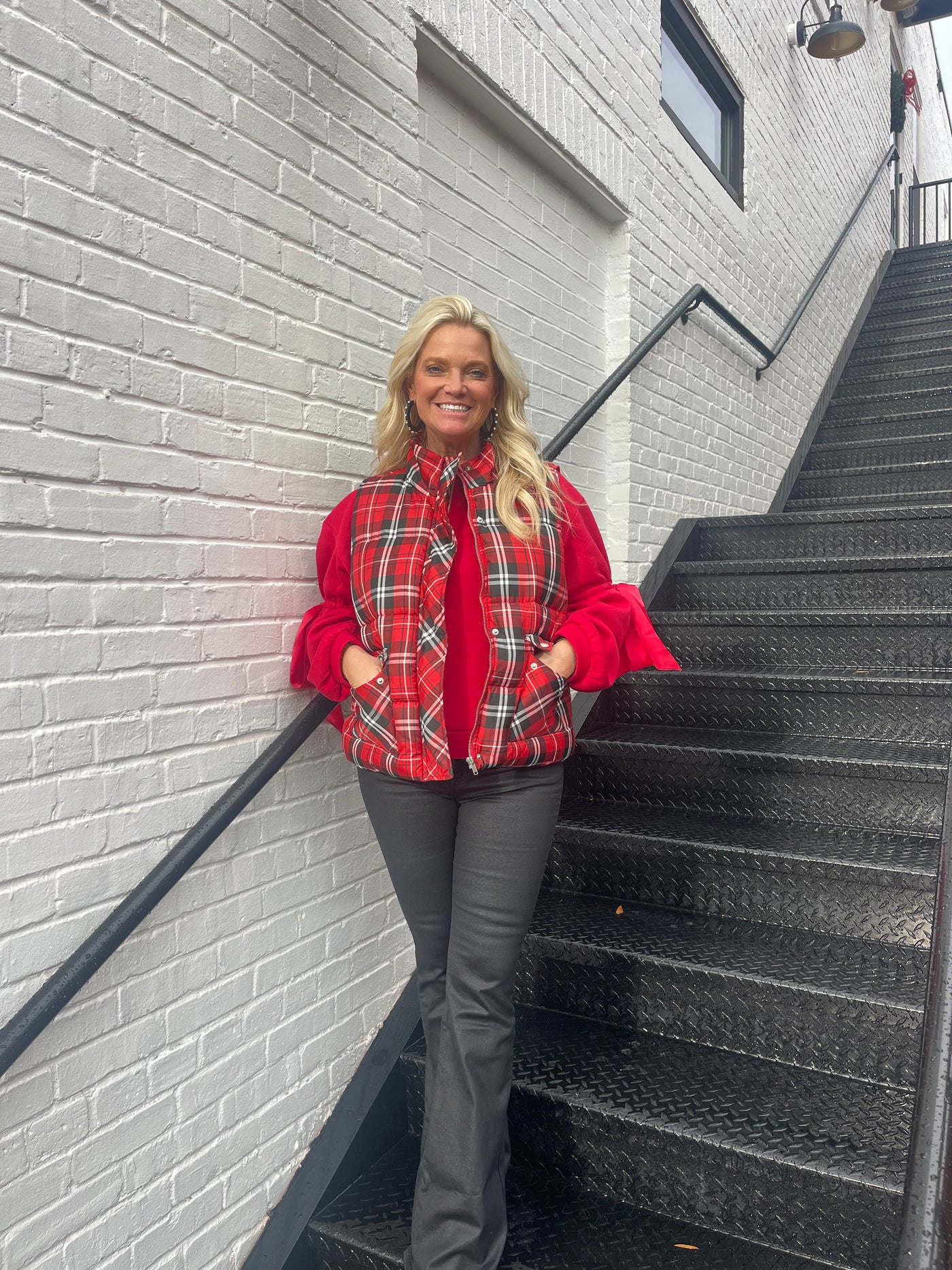 Red/Black Plaid Puff Vest