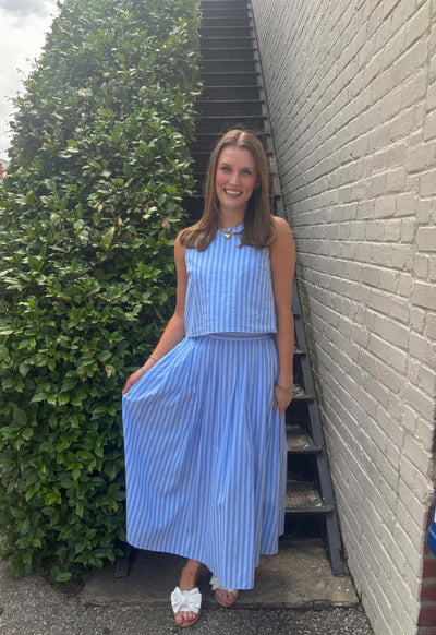 Blue Striped Midi Skirt Set