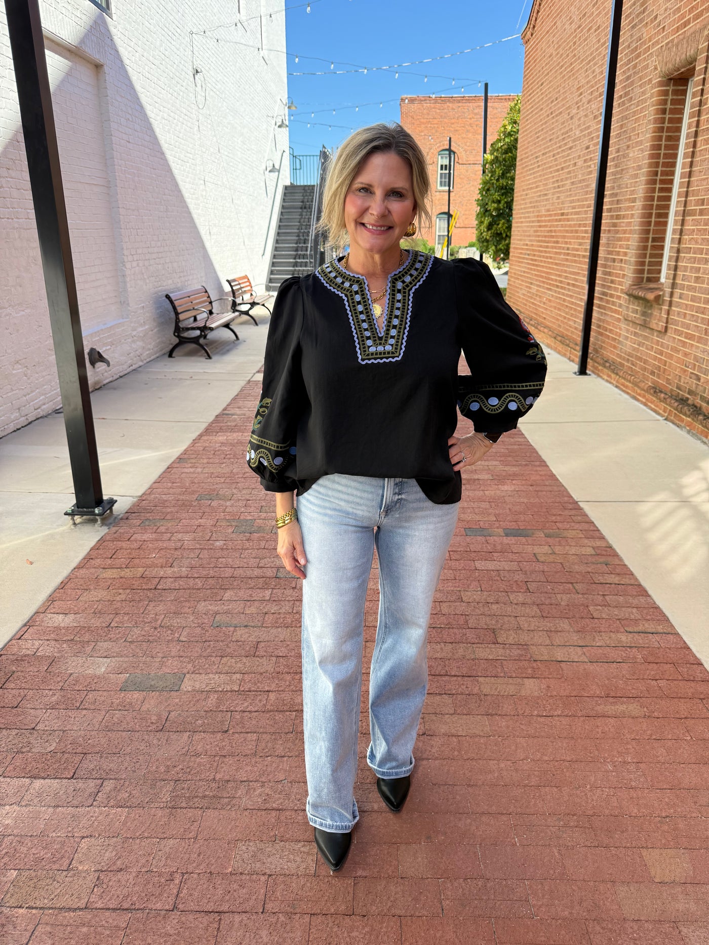 Black Embroidered Color Detail Top