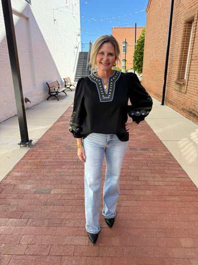 Black Embroidered Color Detail Top