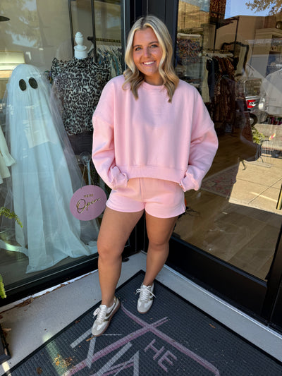 Cozy Fleece Sweatshirt Set- Blush