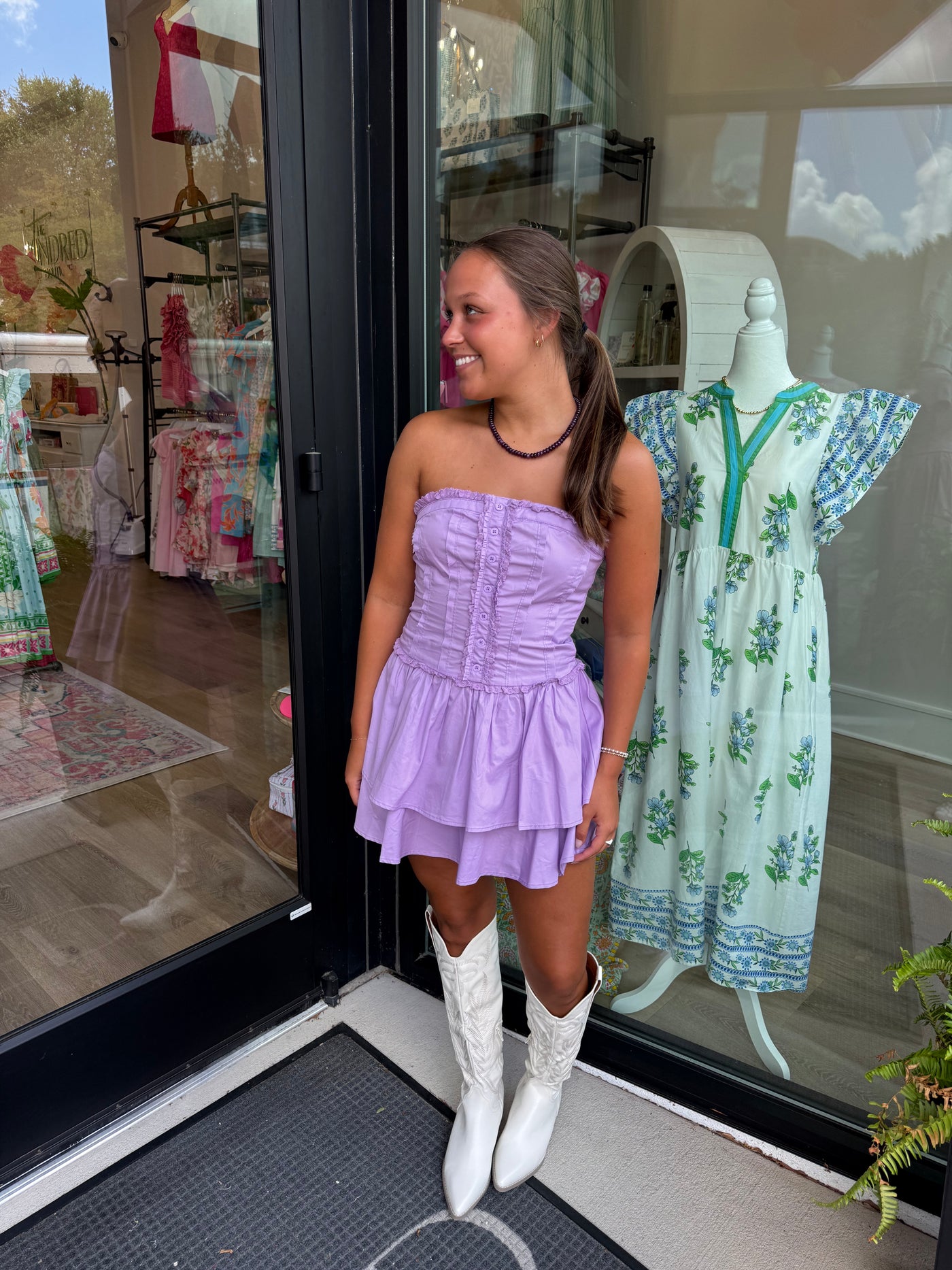 Button Front Corset Mini Dress- Lavender