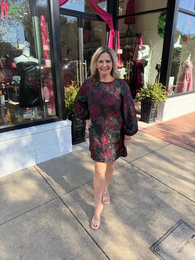 Floral Jacquard Long Sleeve Mini Dress