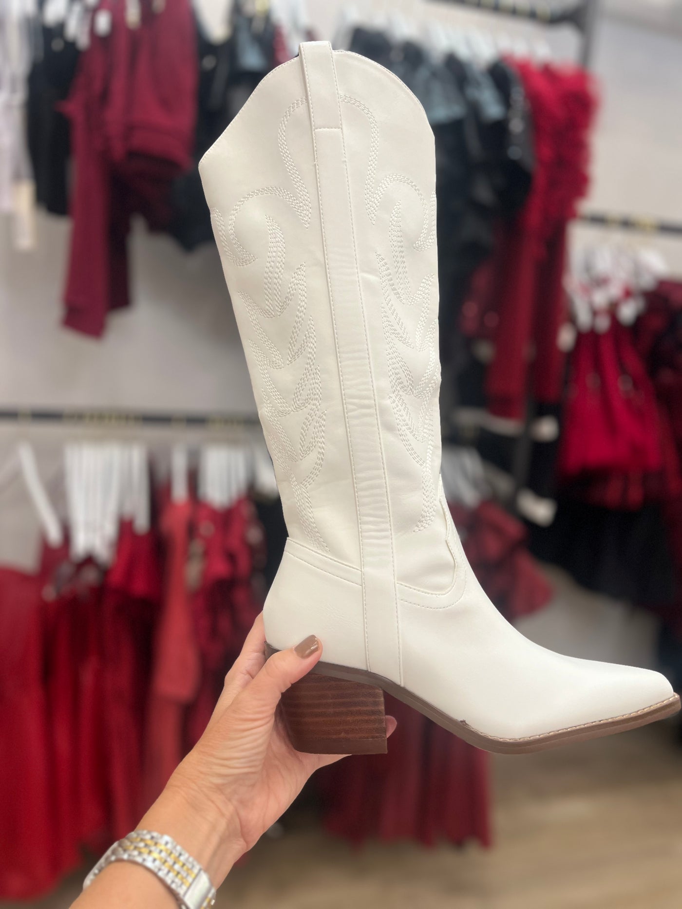 Jessie Tall Western Boot- White