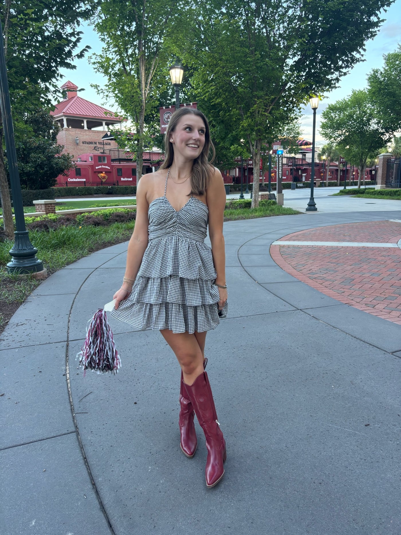 Gingham Halter Tiered Mini Dress