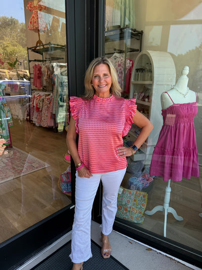 Pink Ruffled Abstract Print Top