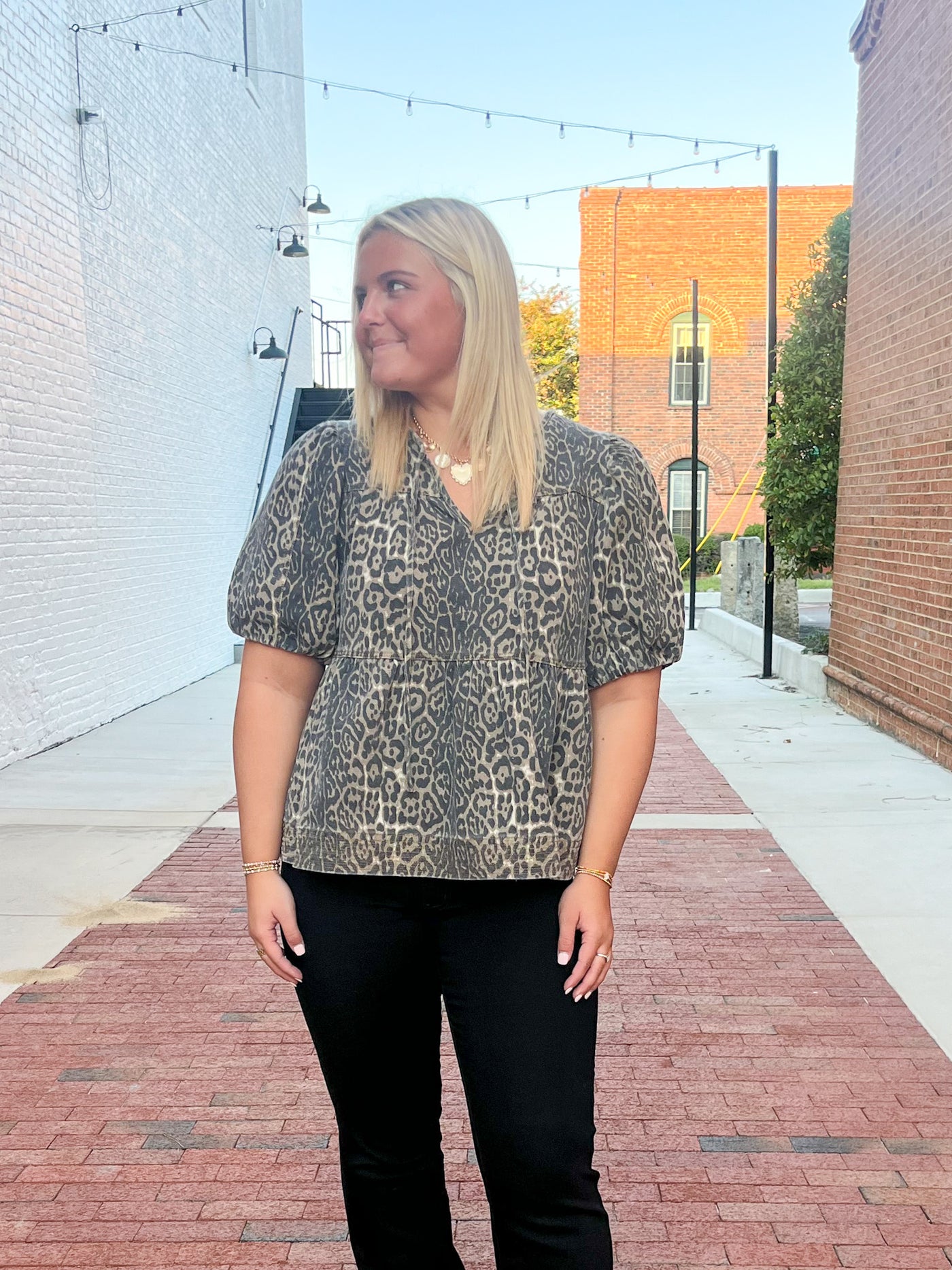 Leopard Puff Sleeve Top