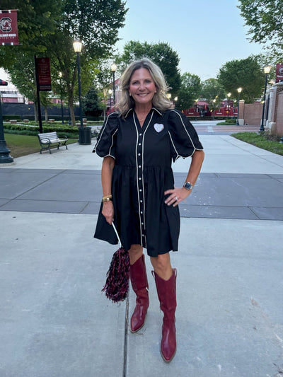 Black Scallop Sleeves Button Up Mini Dress