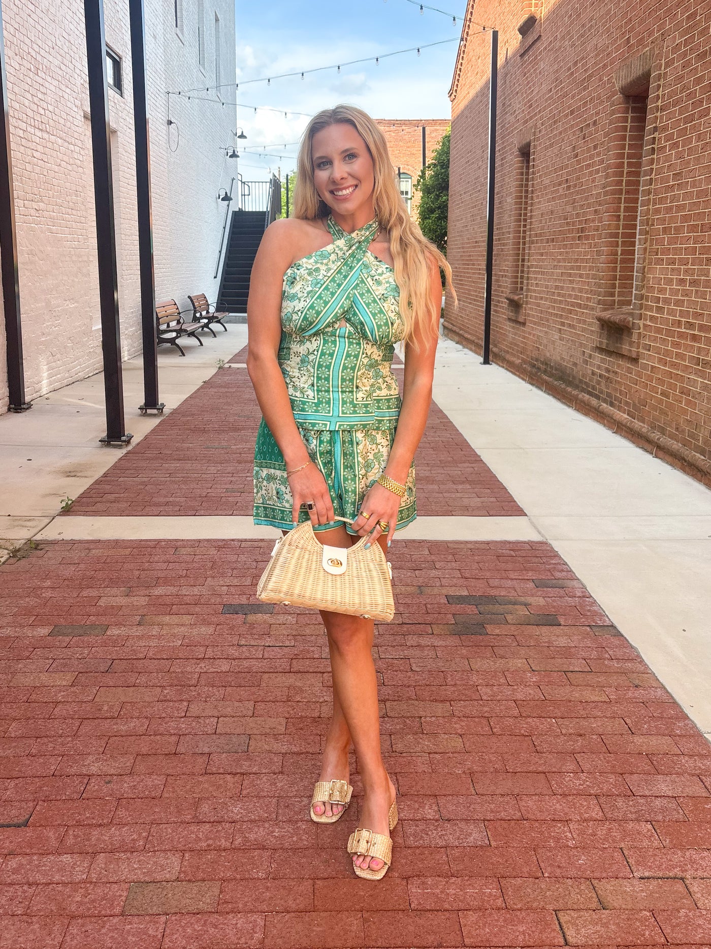 Halter Neck Scarf Print Short Set
