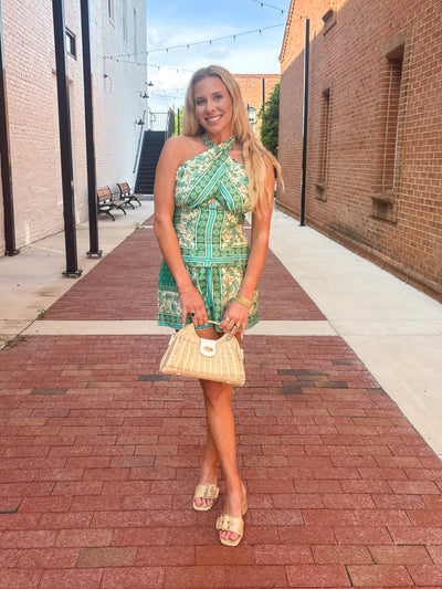Halter Neck Scarf Print Short Set