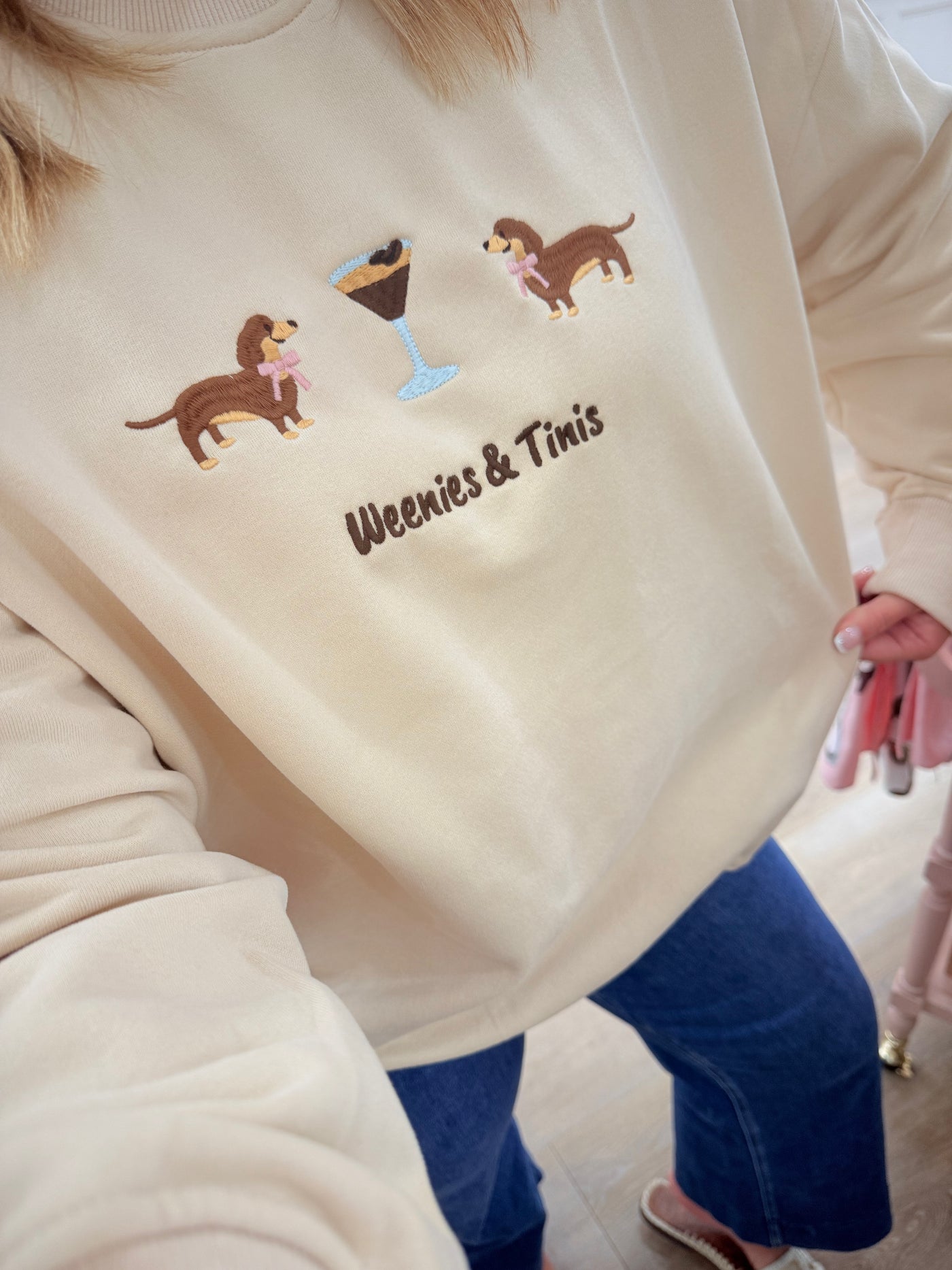 "Weenies & Tinis" Embroidered Sweatshirt