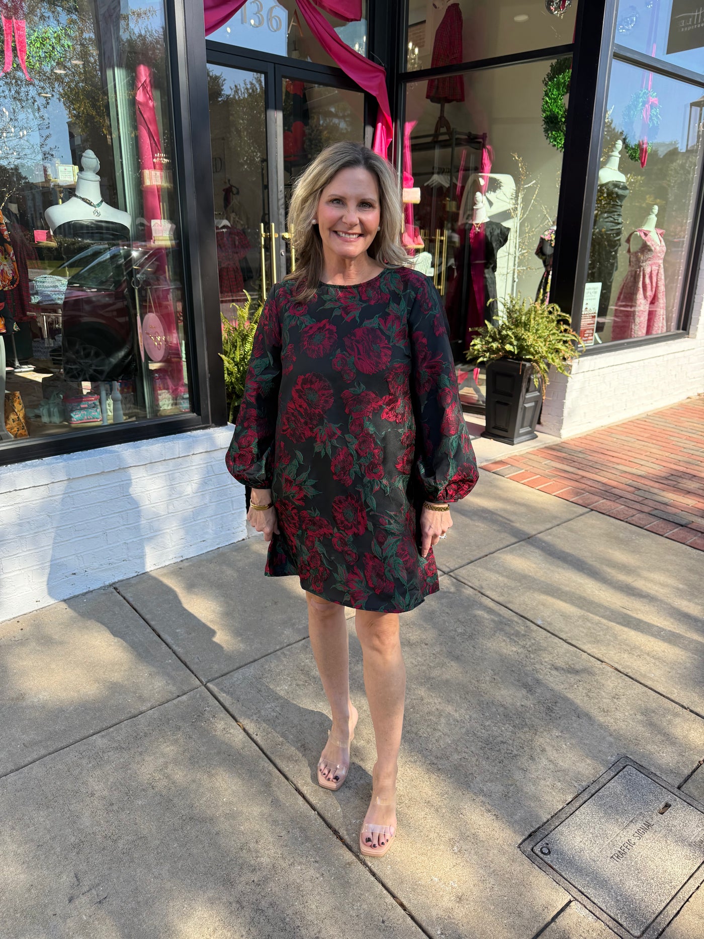 Floral Jacquard Long Sleeve Mini Dress