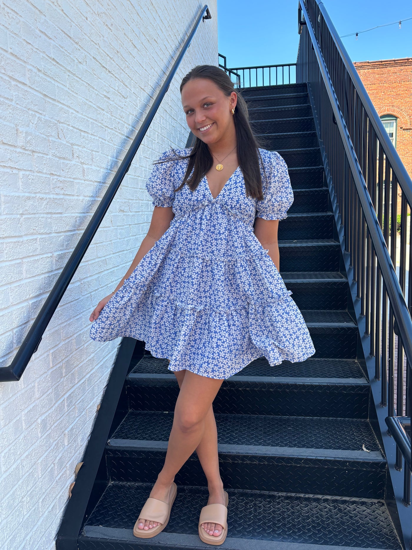Sweet Blue Floral Babydoll Dress