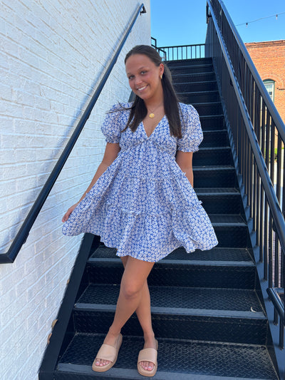 Sweet Blue Floral Babydoll Dress