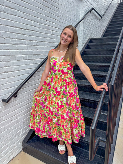 Floral Print Contrast Trim Midi Dress