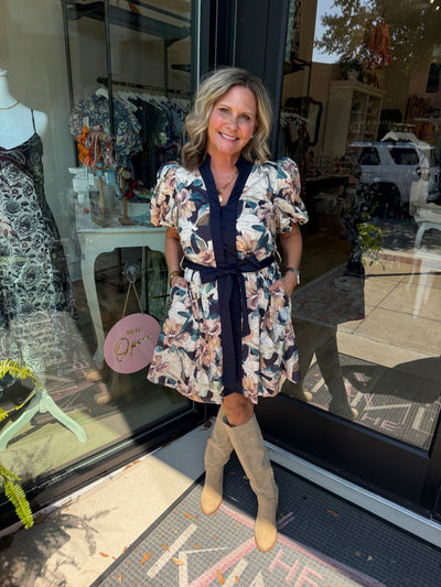 Navy Floral Button Down Mini Dress