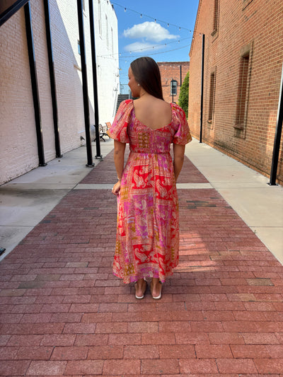 Mediterranean Majesty Puff Sleeve Dress