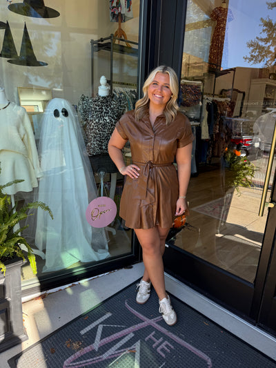 Corine Camel Faux Leather Mini Dress