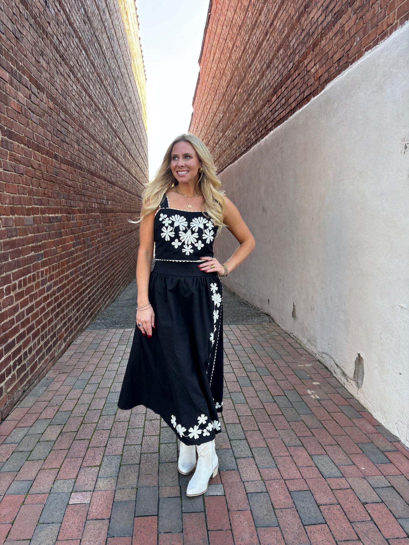 Floral Embroidered Midi Skirt Set