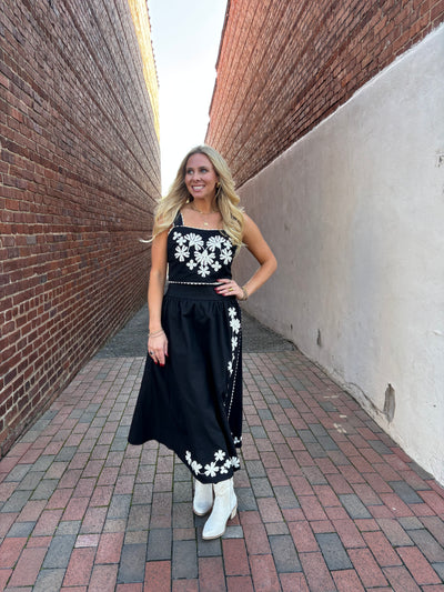 Floral Embroidered Midi Skirt Set