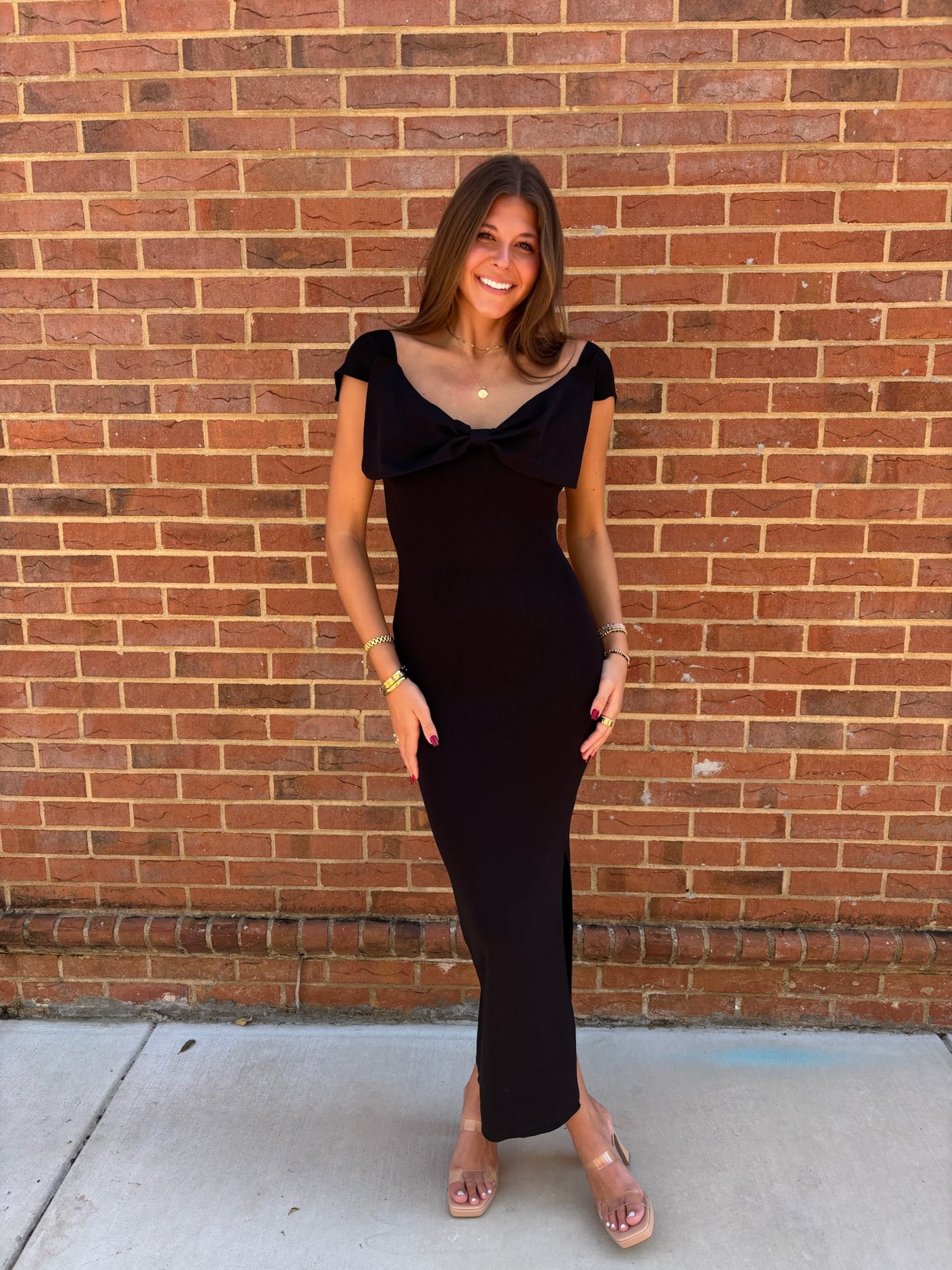 Black Bow Detail Off Shoulder Midi Dress