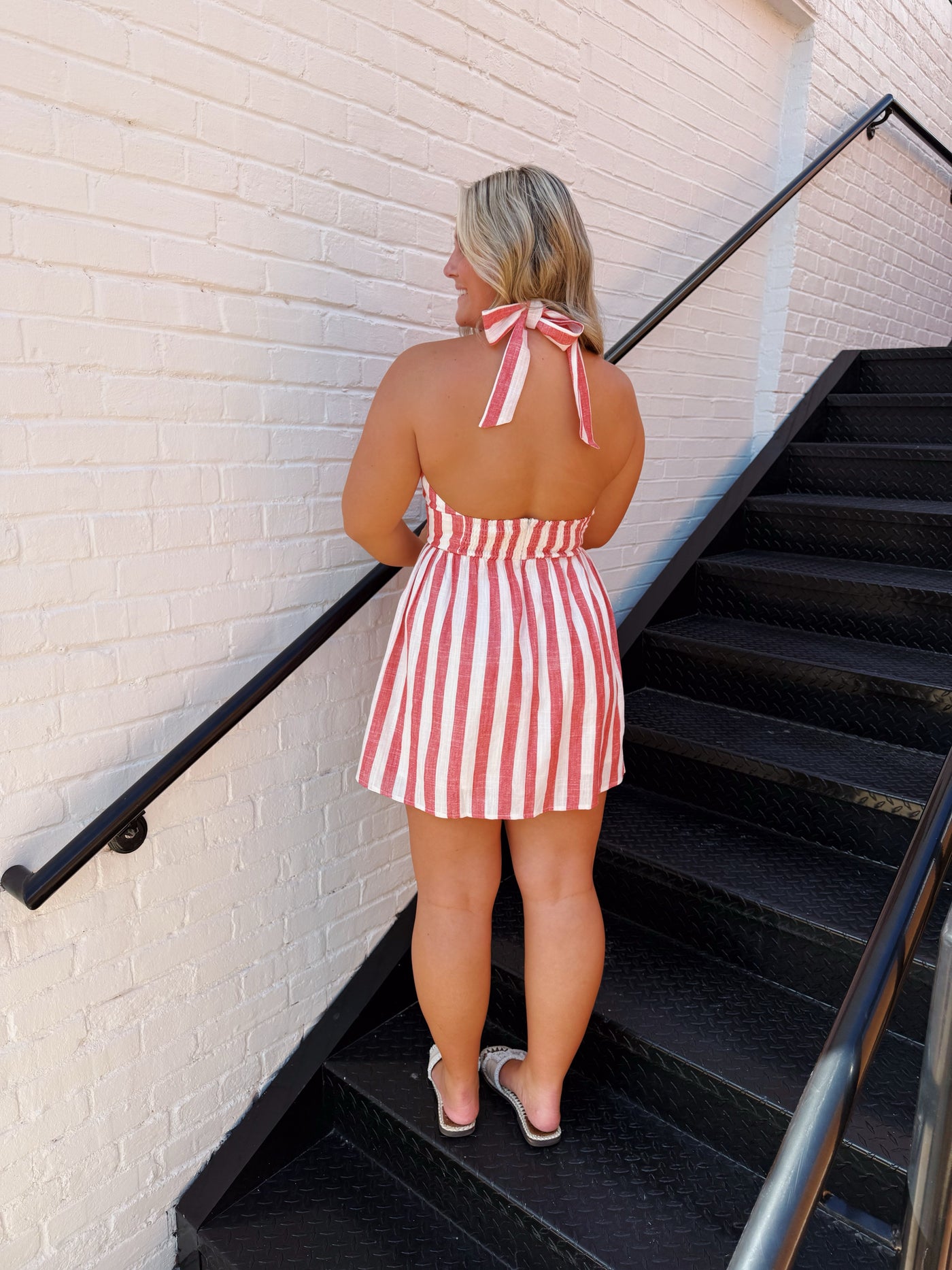 Red Striped Halter Mini Dress