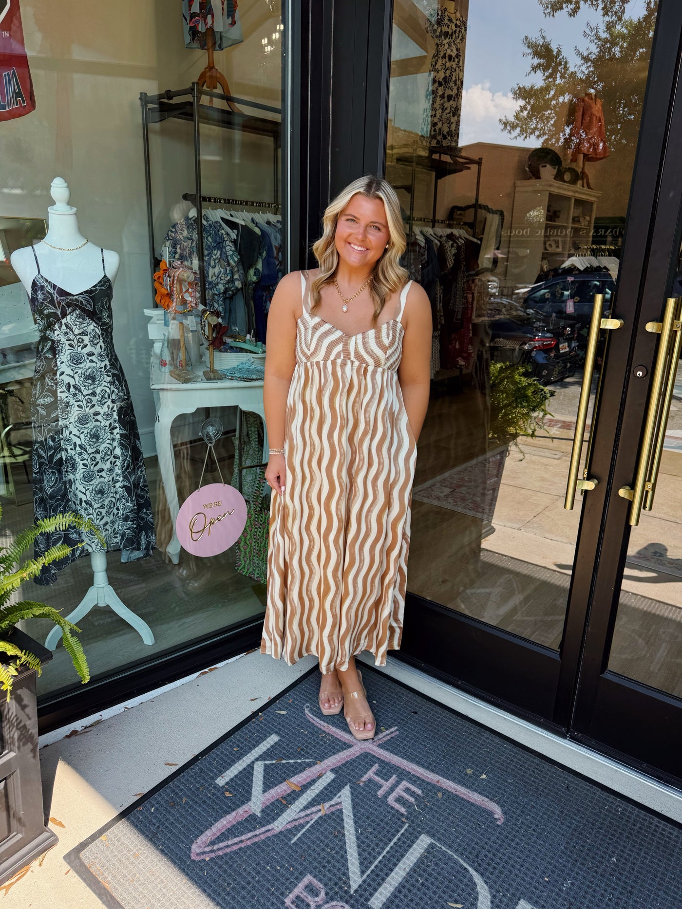 Wavy Striped Satin Midi Dress