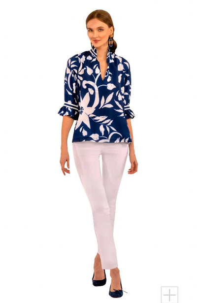 Ruffneck Tunic- Full Bloom Navy by Gretchen Scott