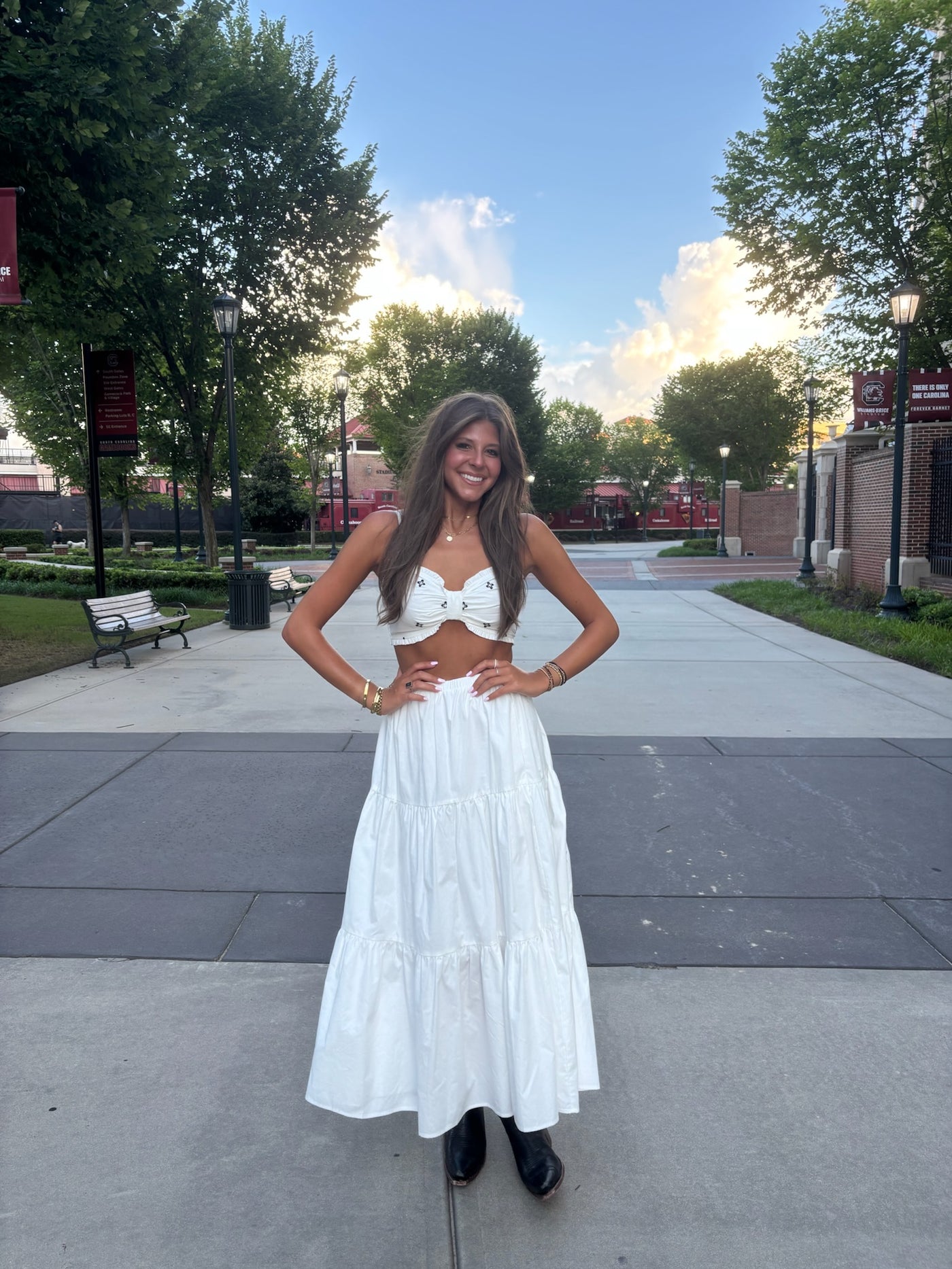 Embroidered Bralette And Maxi Skirt Set