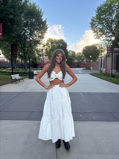 Embroidered Bralette And Maxi Skirt Set